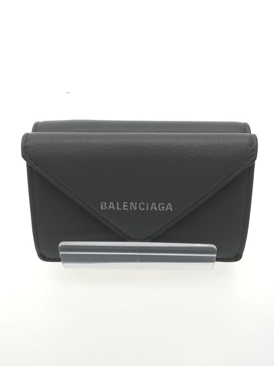 新年の贈り物 BALENCIAGA◇2つ折り財布/ミニ財布/レザー/GRY/グレー