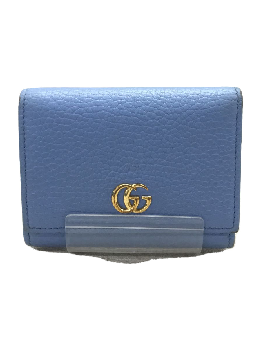 GUCCI◆3ツ折サイフ_GGマーモント/レザー/BLU/無地/レディース_画像1