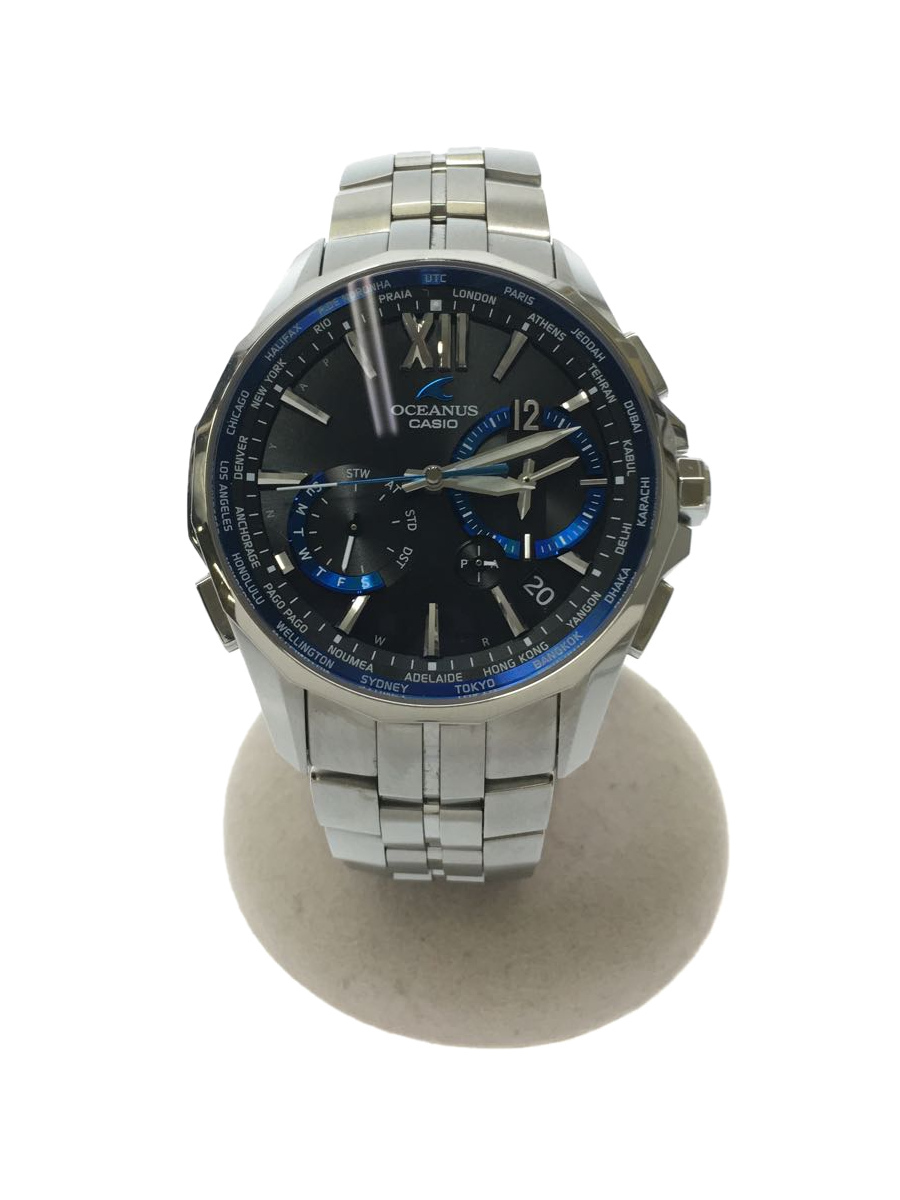 CASIO◇ソーラー腕時計・OCEANUS/アナログ/チタン/BLK/SLV/OCW-S3400