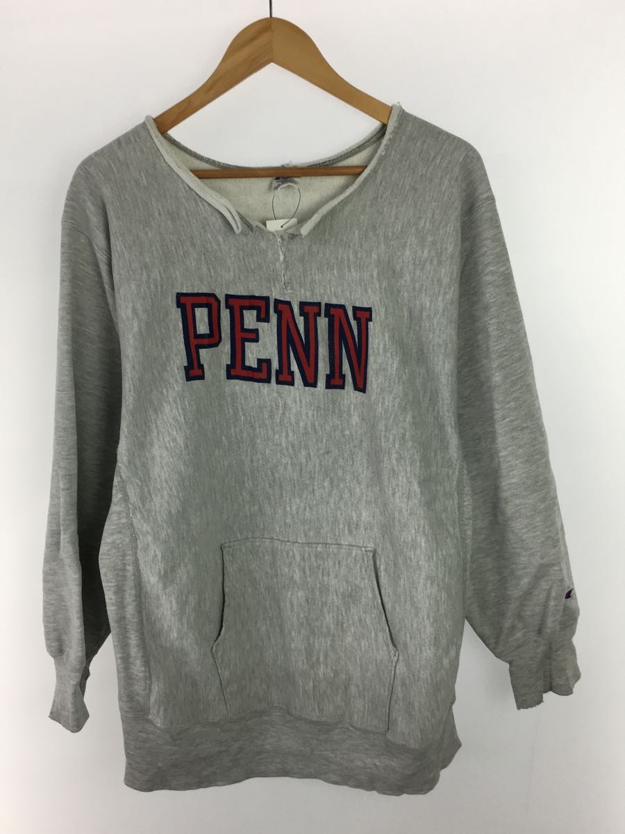 有名ブランド Champion◆80s/WR/PENN 両面プリント/スウェット/XL/コットン/GRY/フード首元カットリペア有 XLサイズ以上 有名ブランド Champion◆80s/WR/PENN 両面プリント/スウェット/XL/コットン/GRY/フード首元カットリペア有 XLサイズ以上