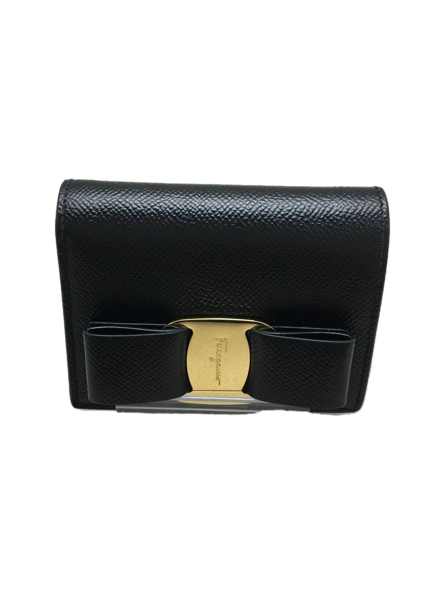 即出荷】 Salvatore Ferragamo◇2つ折り財布/レザー/BLK/無地