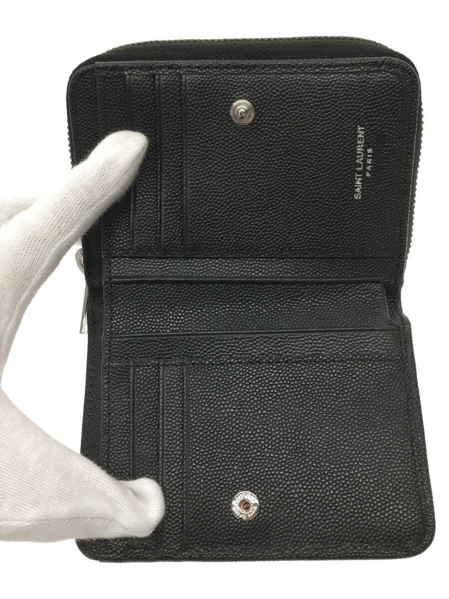 SAINT LAURENT◇コンパクトフルジップウォレット_ブラック/レザー/BLK