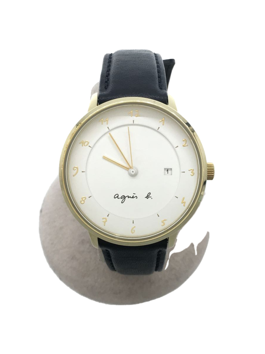 agnes b.◆アニエスベー/クォーツ腕時計/アナログ/レザー/WHT/BLK/VJ12-KY40