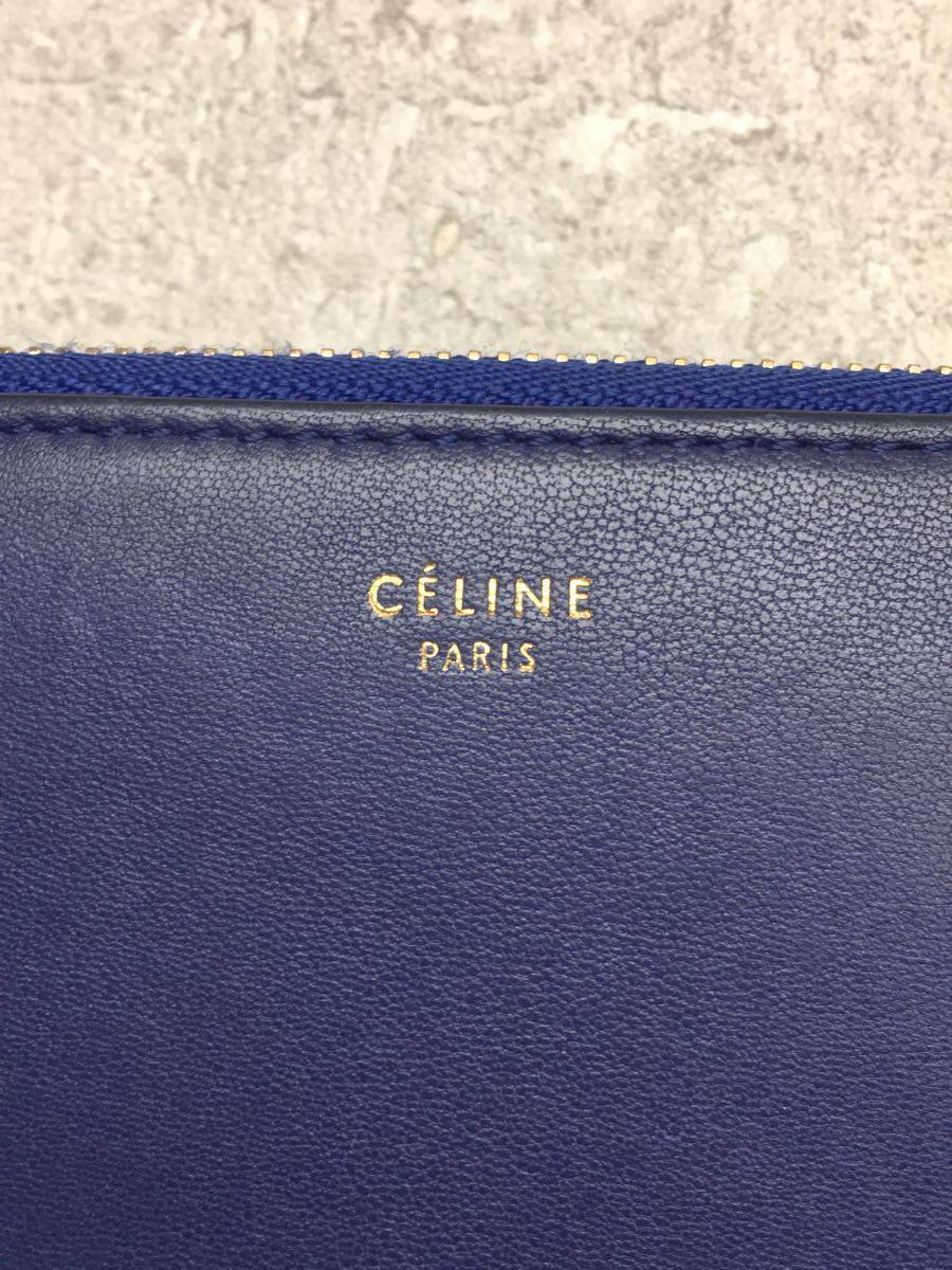 CELINE◆長財布/レザー/BLU/レディース/バイカラー/ラウンドファスナー_画像3