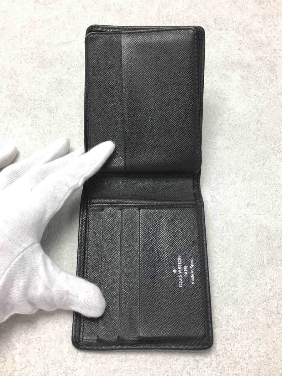 LOUIS VUITTON◆2つ折り財布/レザー/BLK/無地/メンズ_画像4