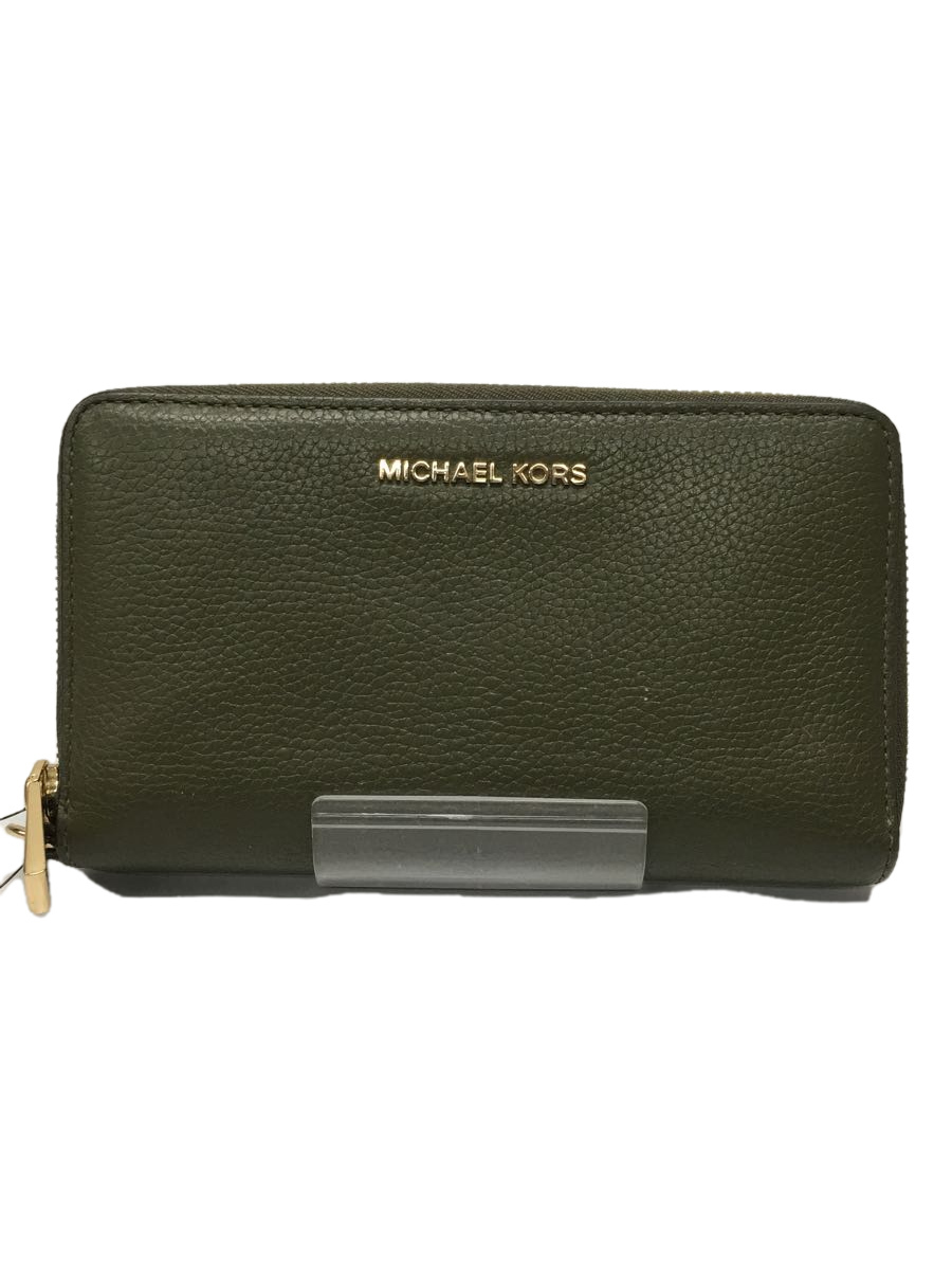 MICHAEL KORS◆MICHAEL KORS/マイケルコース/長財布/レザー/カーキ/無地/レディース_画像1