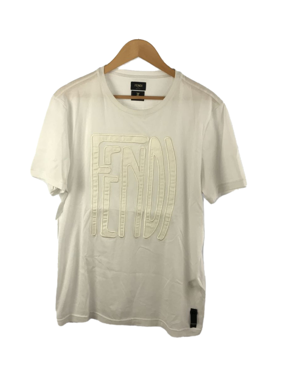 FENDI◆Front Embroidery Logo Tee/Tシャツ/XL/コットン/ホワイト/FY0894 AE0D