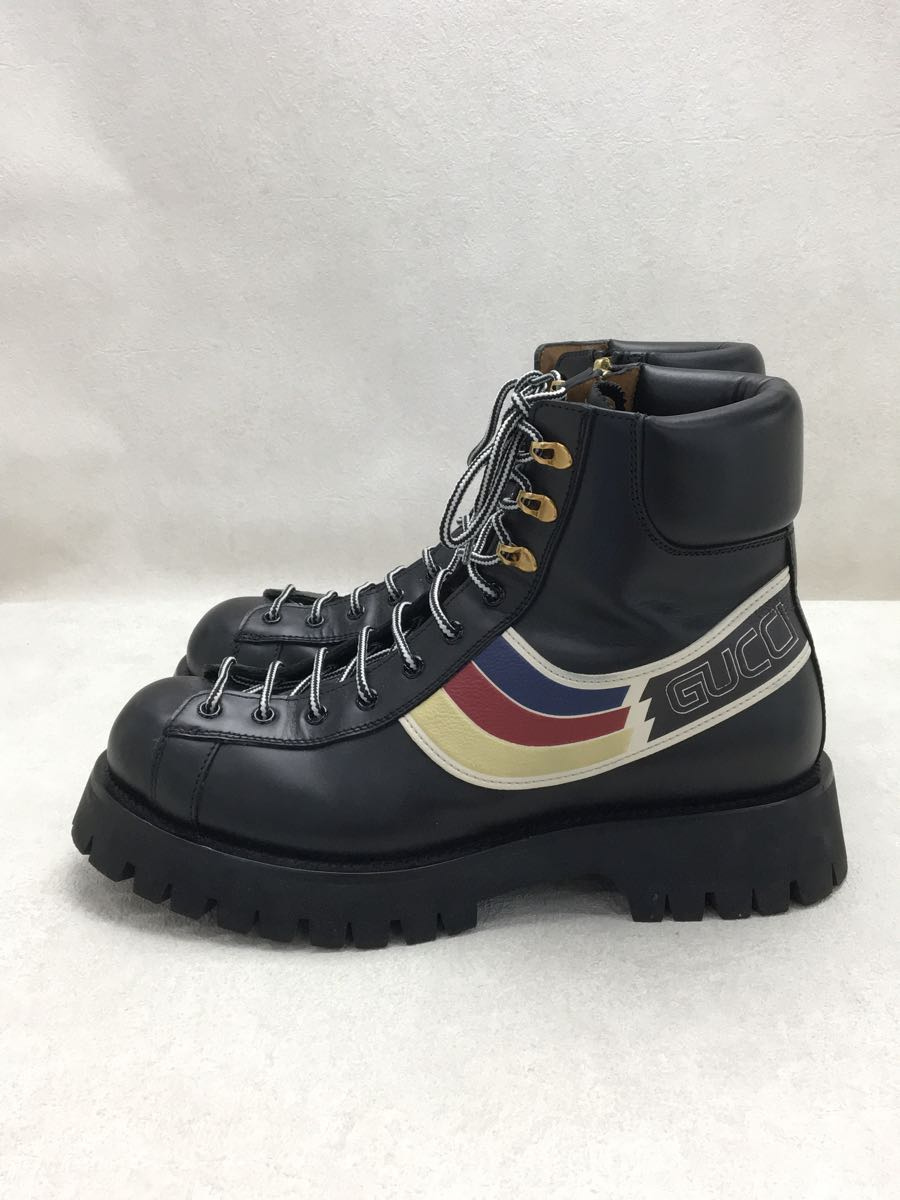 GUCCI◇シルヴィ ウェブ アンクルブーツ/レースアップブーツ/UK9/BLK