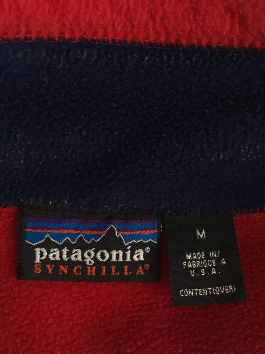 patagonia◆90s/USA製/フリースベスト/シンチラ/フルジップ/ジャケット/M/ポリエステル/RED/毛玉有_画像3