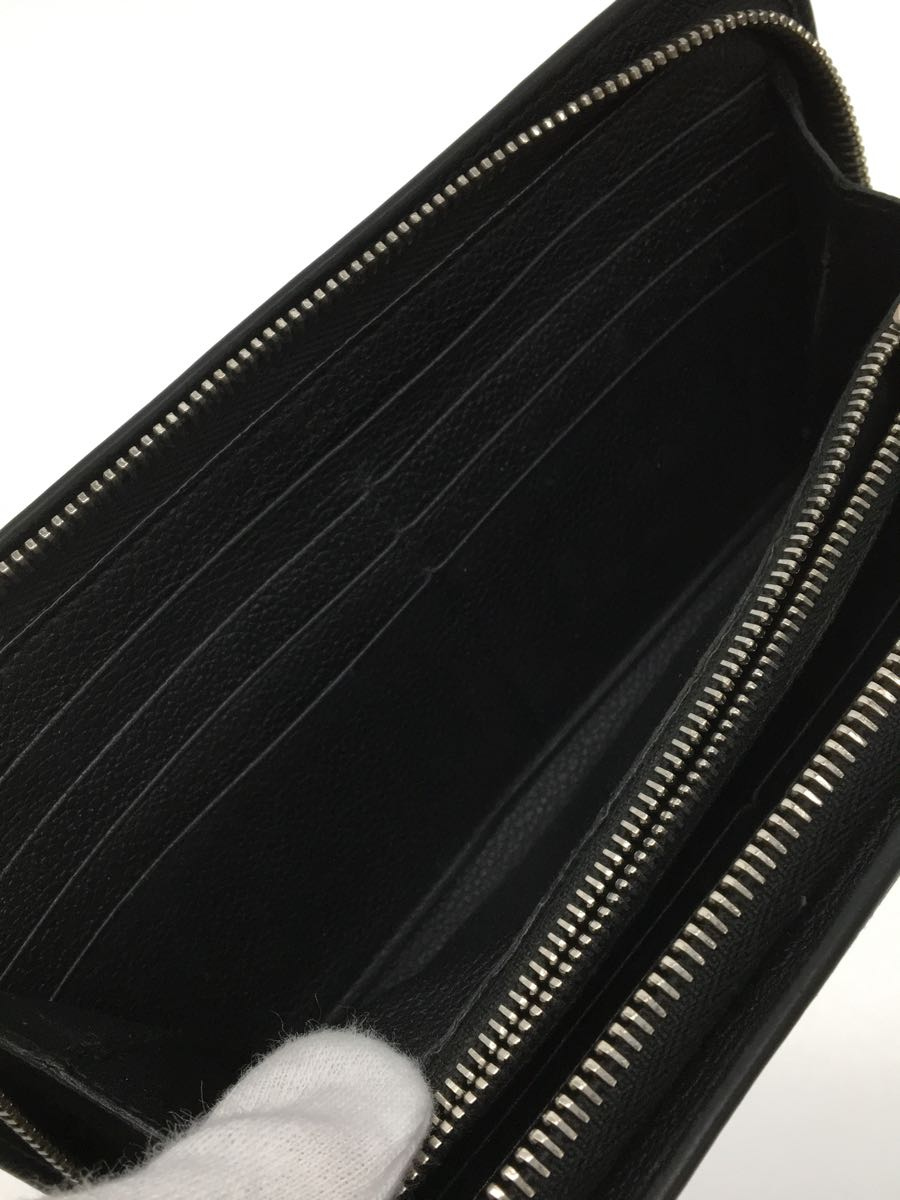 SAINT LAURENT◆ラウンドジップ長財布/レザー/BLK/無地/角ダメージ有/コインポケット内破れ有_画像6