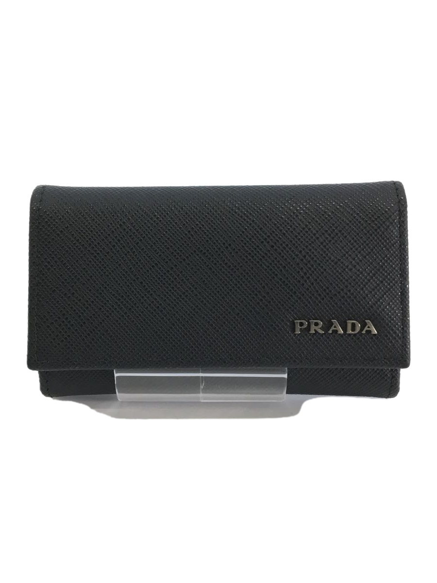 PRADA◆6連キーケース/レザー/BLK/無地/メンズ/黒