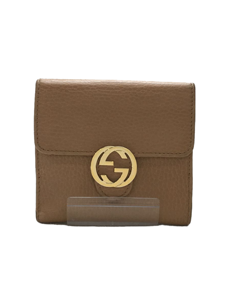 GUCCI◆2つ折り財布_インターロッキングG_レザー_ベージュ/レザー/BEG/無地/レディース