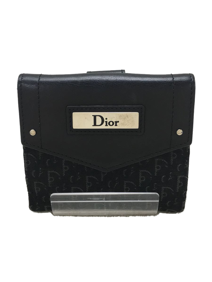 Christian Dior◆2つ折り財布/キャンバス/ブラック/総柄/トロッター/レディース/ロゴ装飾/