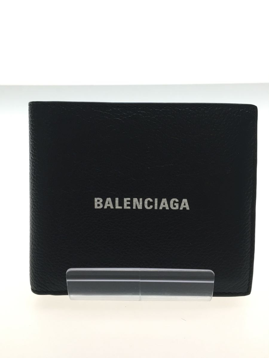 BALENCIAGA◇コンパクトウォレット/2つ折り財布/レザー/BLK/ロゴ