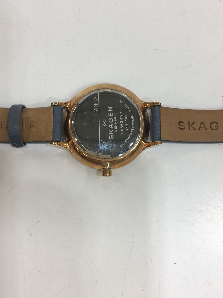 SKAGEN◆クォーツ腕時計/アナログ/レザー/WHT/BLU/ーー_画像3