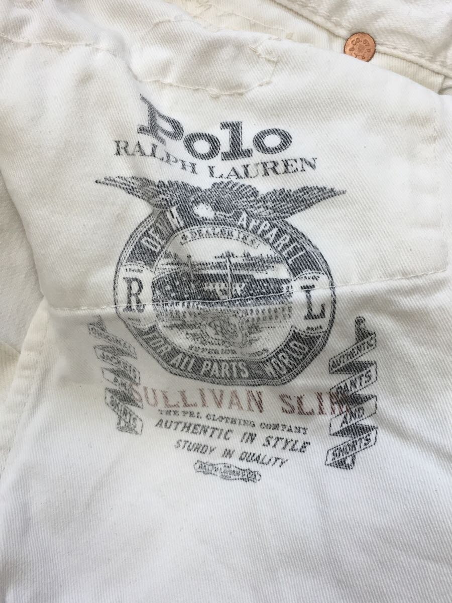 POLO RALPH LAUREN◆ストレートパンツ/32/コットン/ホワイト/ダメージ加工/刺し子_画像5