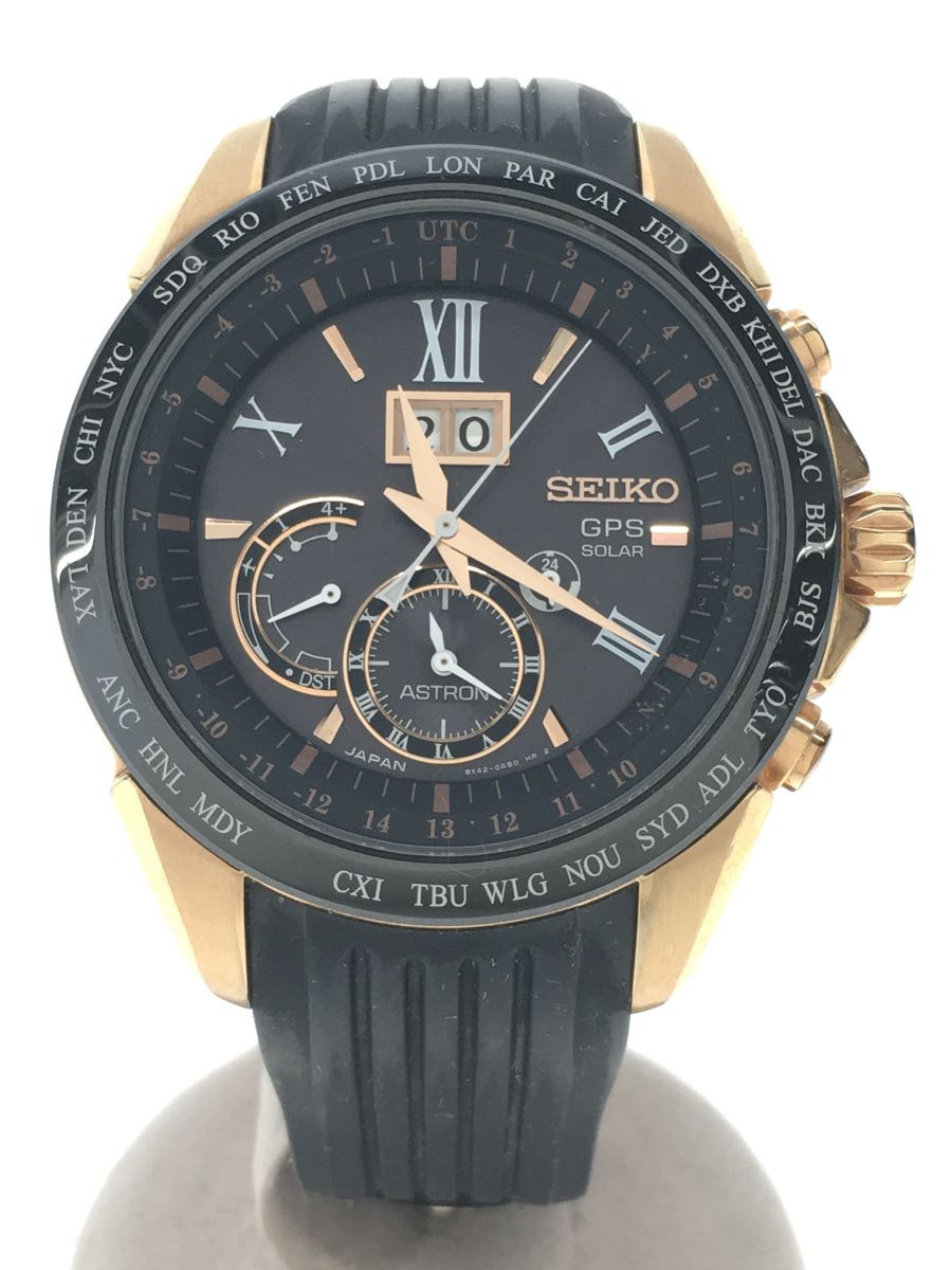 Seiko ◆ Солнечные наручные часы/аналоговые/резиновые/BLK/BLK/8x42-0AE0-3