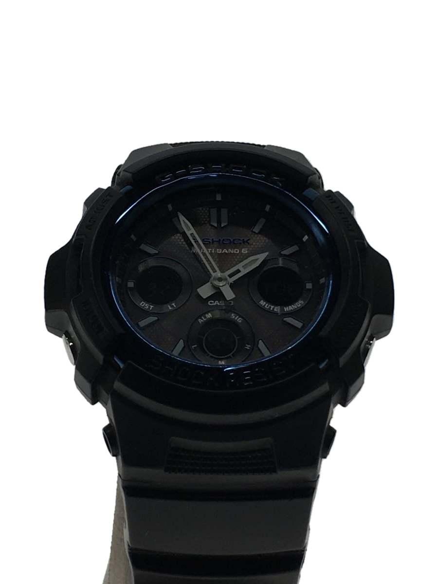 CASIO◆ソーラー腕時計・G-SHOCK/デジアナ/BLK/BLK/SS/AWG-M100A-1AJF_画像1