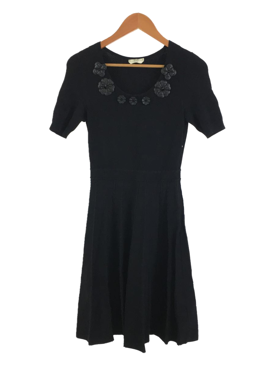 FENDI◆半袖ワンピース/40/レーヨン/BLK/FZD981/BLACK PLEATED BOTTOM DRESS