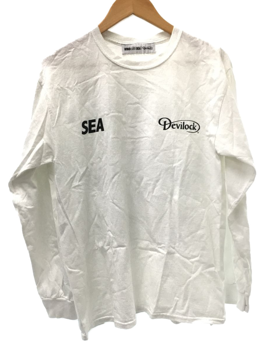 WIND AND SEA◆長袖Tシャツ/-/コットン/WHT/無地