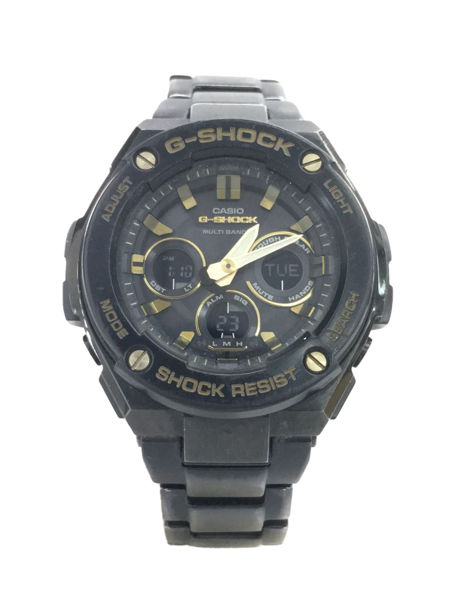 CASIO◆ソーラー腕時計/アナログ/ステンレス/GRY/BLK/SS/GST-W300BD_画像1