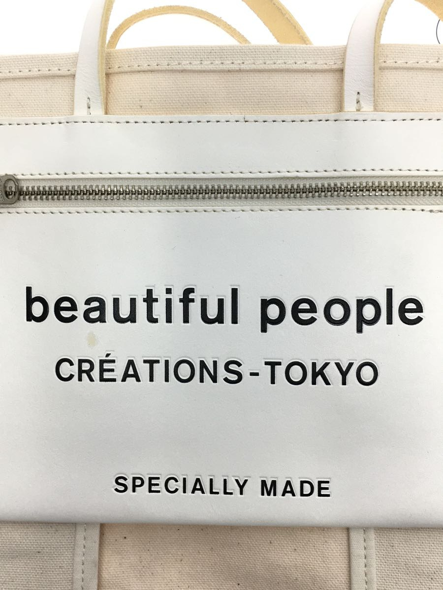 beautiful people◆LINING LOGO POCKET TOTE BAG/トートバッグ/キャンバス/WHT/スレ・ヨゴレ_画像3