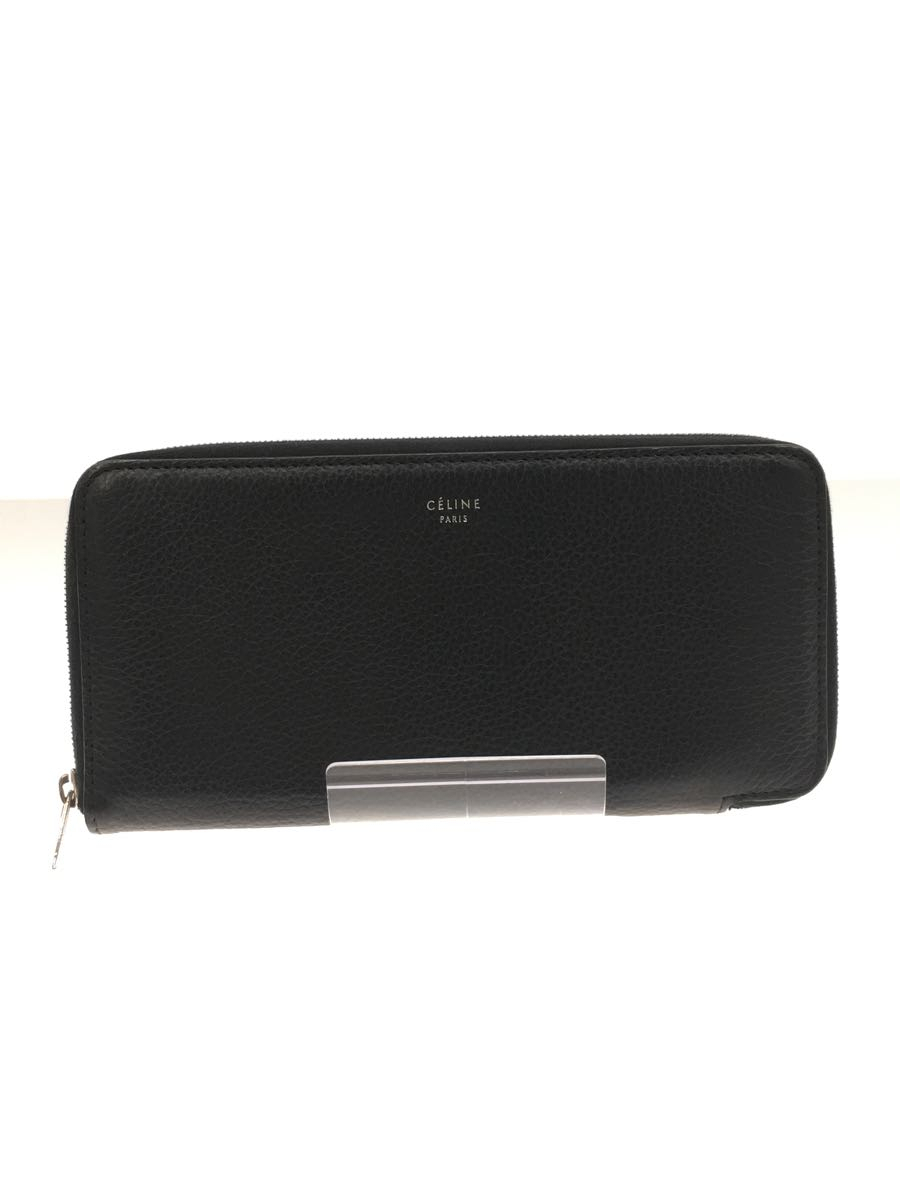CELINE◆ミディアムストラップウォレット/2つ折り財布/レザー/ブラック/無地/レディース