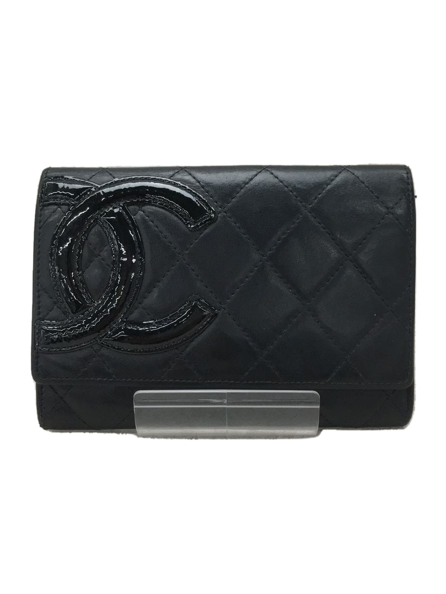 国内外の人気 CHANEL◇カンボンライン/2つ折り財布/レザー/BLK