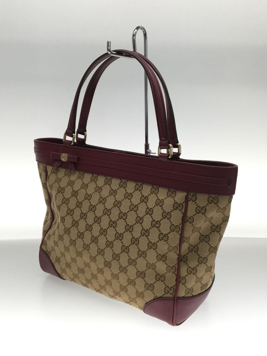 GUCCI◇GGキャンバス/リボン/トートバッグ/キャンバス/BEG/総柄/257061