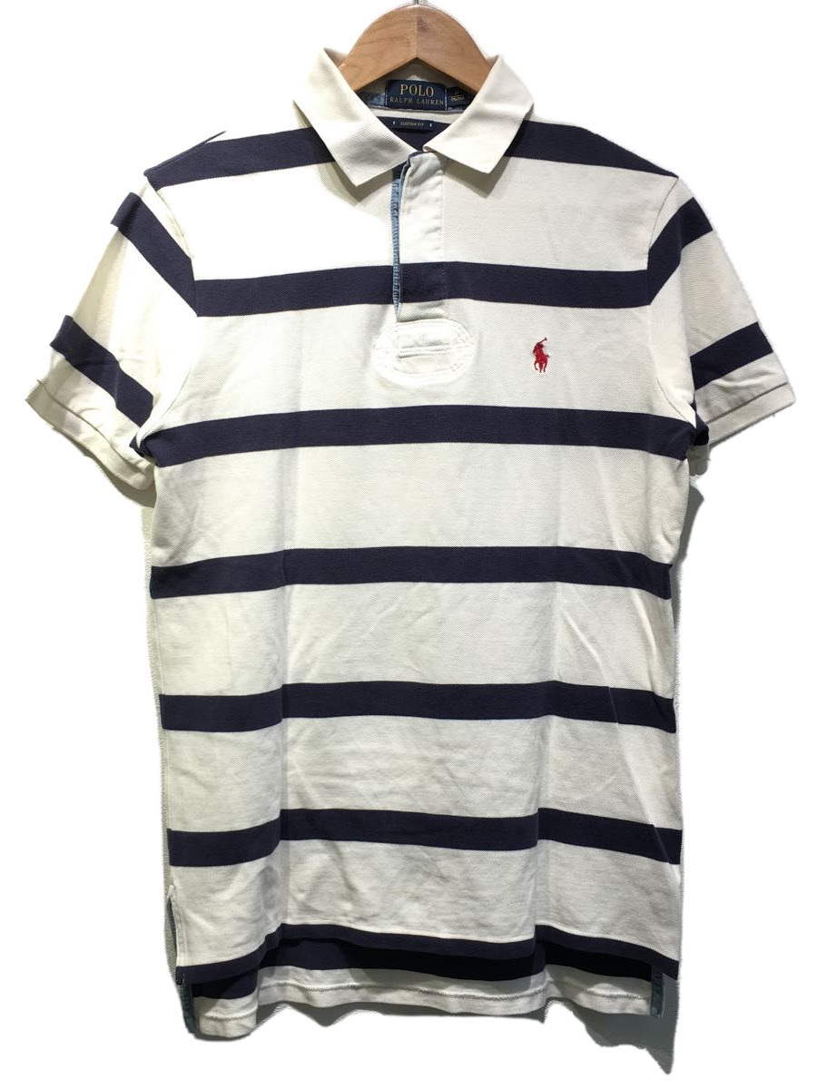 POLO RALPH LAUREN◆ポロシャツ/M/コットン/WHT/ボーダー_画像1