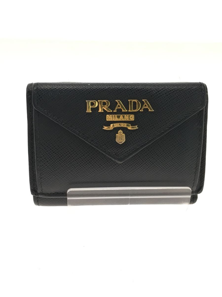 PRADA◆箱付属/3つ折り財布/ブラック/レディース/1MH021