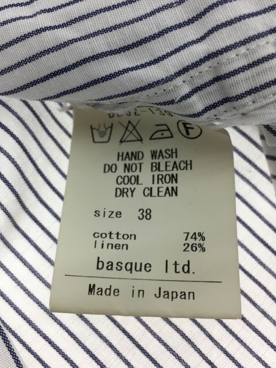 blanc basque◆バンドカラーストライプシャツ/-/コットン/WHT/ストライプ/*袖口汚れ有_画像4