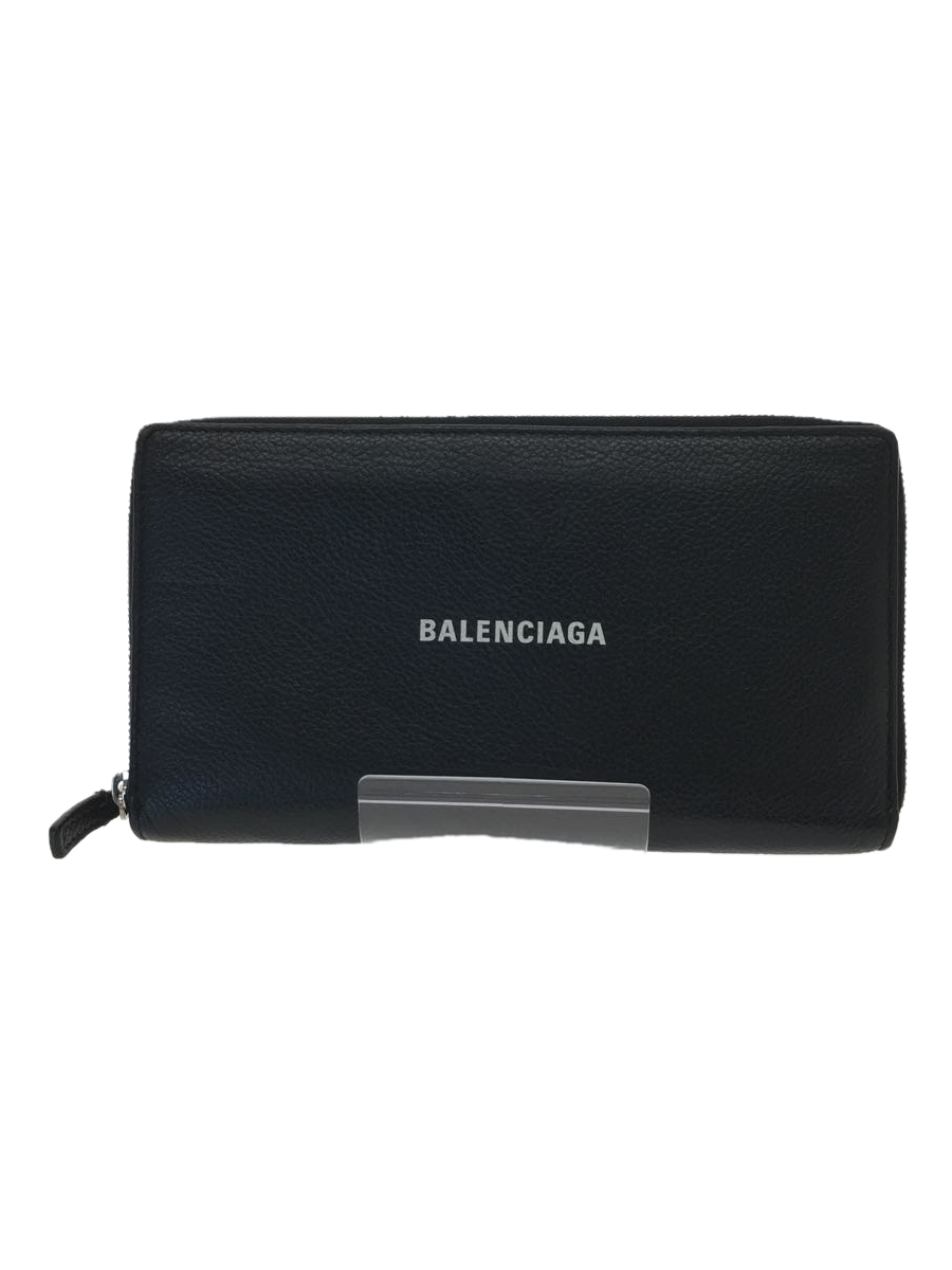 BALENCIAGA◆長財布/レザー/BLK/無地/メンズ_画像1