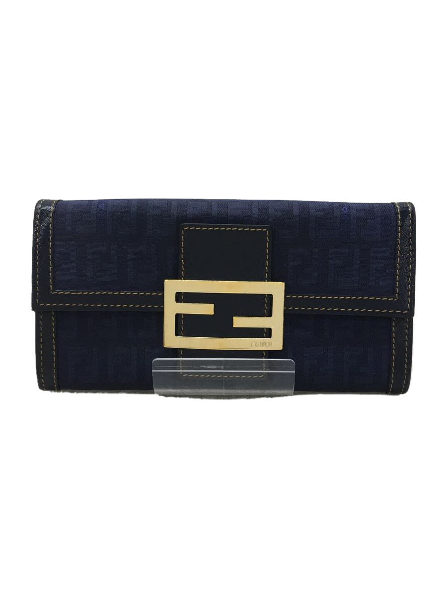 FENDI◆長財布/キャンバス/ブルー/総柄/レディース/金具傷有