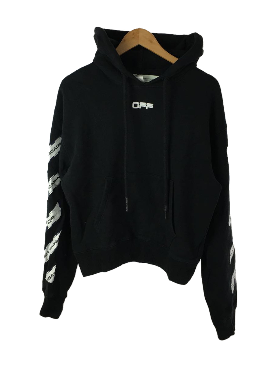 OFF-WHITE◇AIRPORT TAPE OVER HOODIE/パーカー/XXS/コットン/ブラック