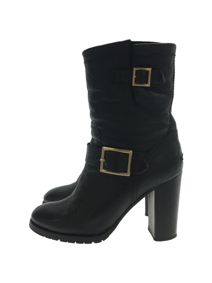 超人気 JIMMY UNLINED LEATHER CHOO◇ブーツ/38/BLK/レザー/BIKER 24.5
