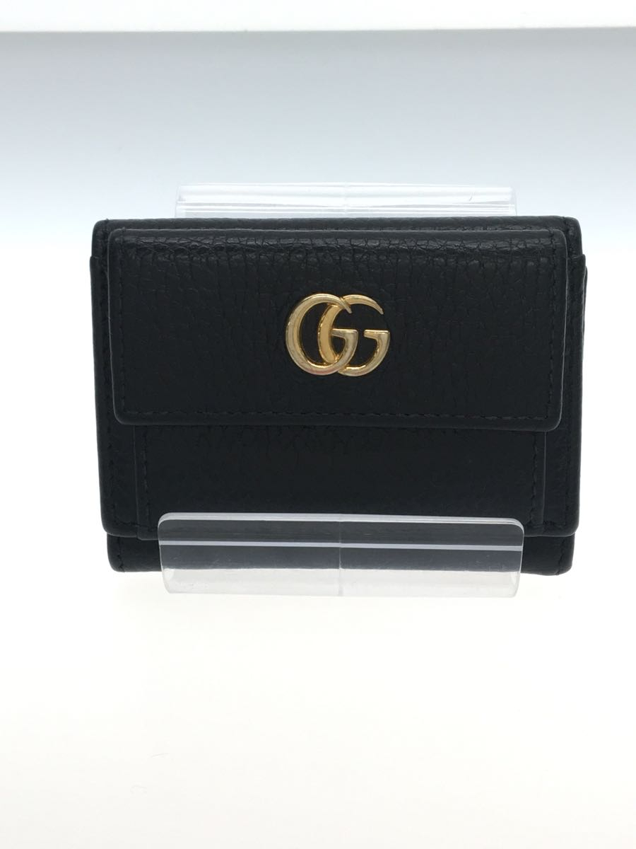 国際ブランド】 GUCCI◇プチマーモント/3つ折り財布/レザー/BLK/無地