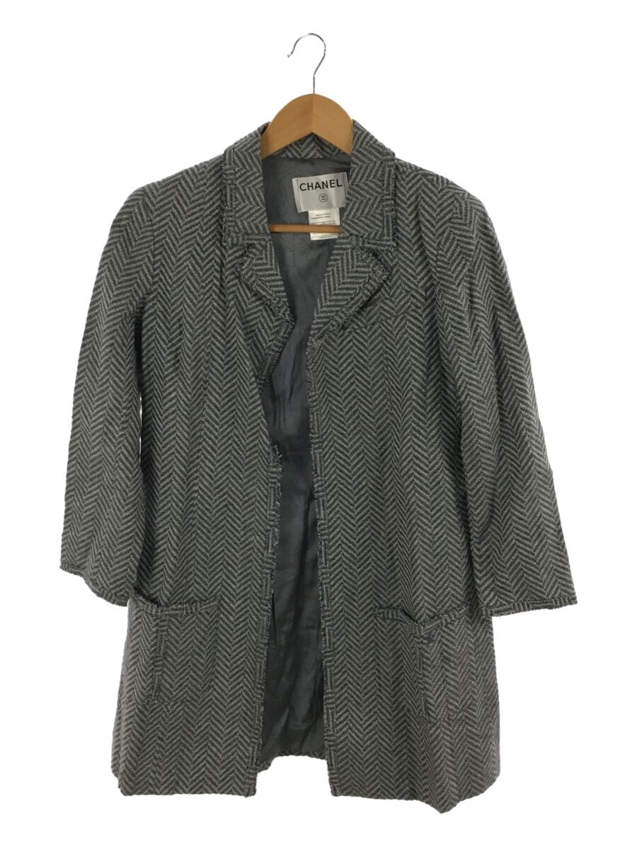 CHANEL◇コート/42/リネン/GRY/カットオッフ | iesppclaridad.edu.pe