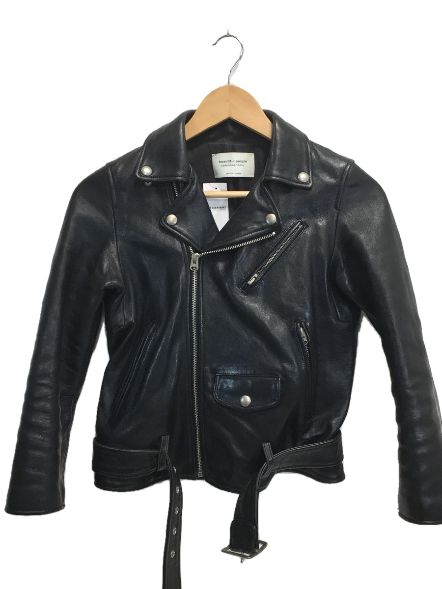 beautiful people◆17AW/Vintage leather riders/140cm/羊革/ブラック/17454024