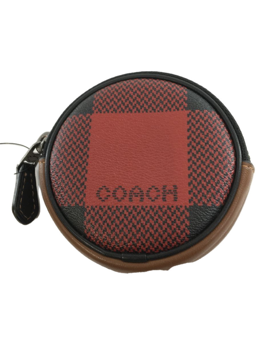 COACH◆コーチ/ラウンドコインケース/-/RED/メンズ/C1508/バッファローチェック_画像1