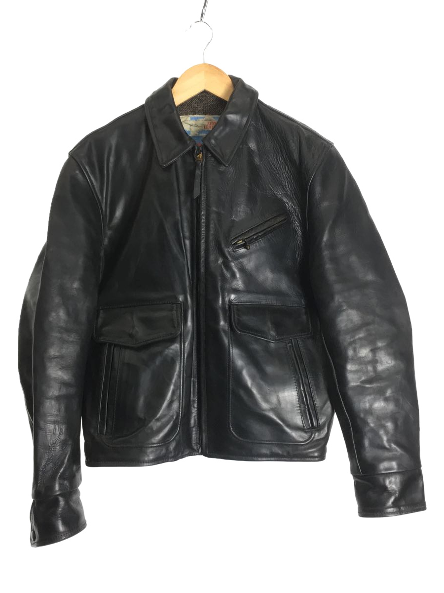 AERO LEATHER◇レザージャケット・ブルゾン/38/レザー/BLK/ハイウェイ