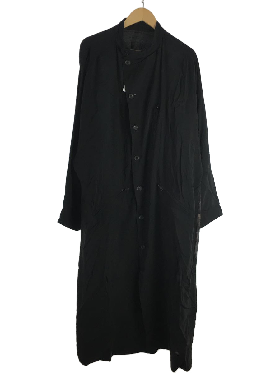 yohji yamamoto POUR HOMME◆19SS/W Stand Back Print Coat/1/レーヨン/BLK/HH-Y05-206