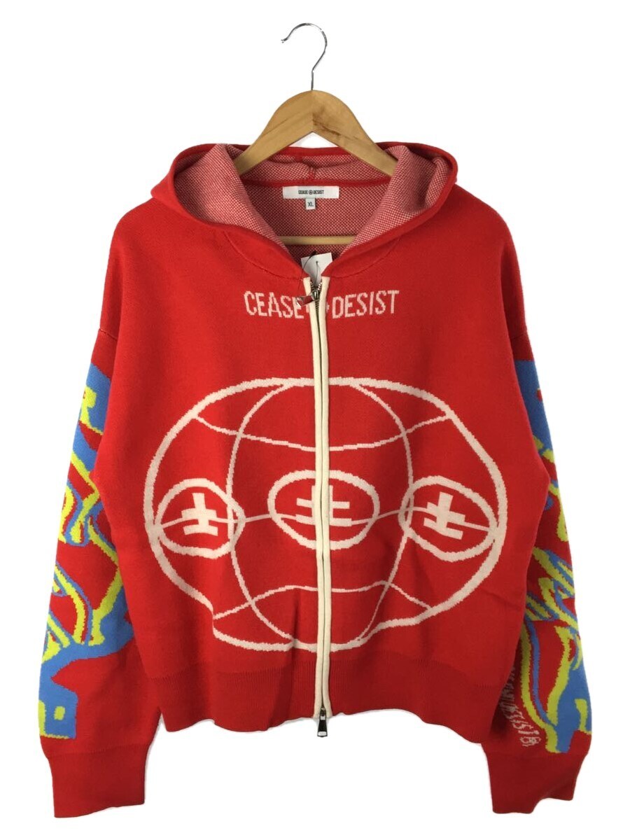 CEASE±DESIST/GLOBAL KNIT HOODIE/XL/コットン/RED_画像1