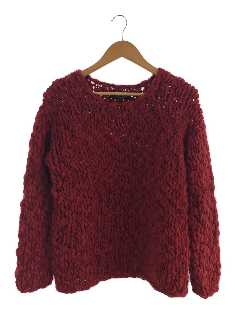 日本最大のブランド UNUSED◆US0714/Hand-knit crew neck sweater/セーター/1/ウール/RED Sサイズ
