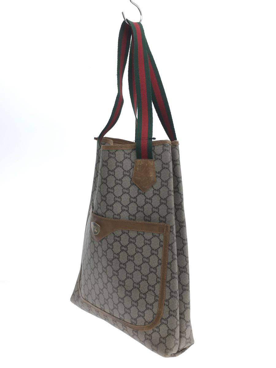 GUCCI PLUS◆old gucci/シェリーライン/GGスプリームトート/バッグ/レザー/ベージュ/総柄_画像2