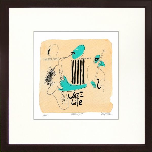 ★津田耕『JAZZ・Life-5（ブラウン）』ジクレー 絵画 新品 限定200部 額付き 人物画 音楽 楽器 演奏 サックス【SS-JALI05T】