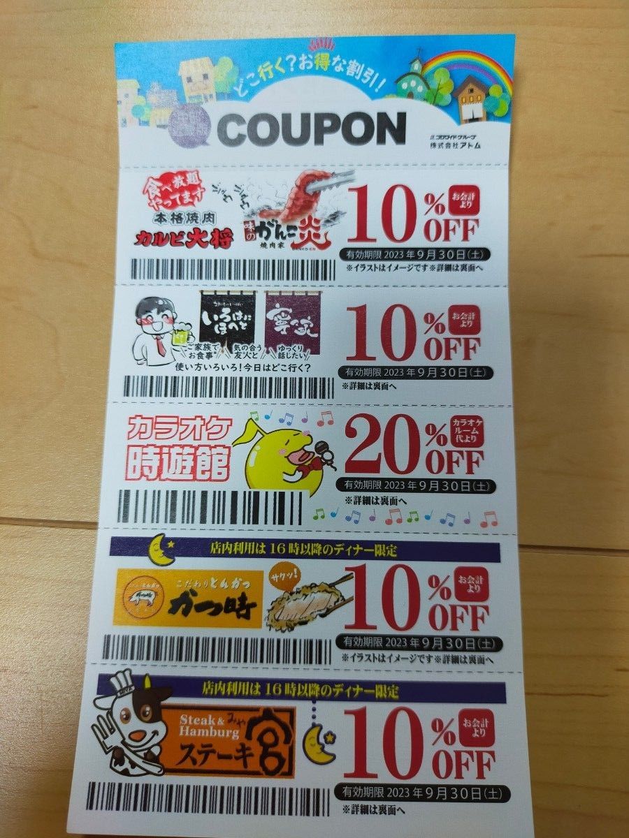 お買い得モデル ステーキ宮 カラオケ時遊館 いろはにほへと 暖や寧々家 かつ時 割引券 カルビ大将、ステーキ宮、カラオケ時遊館、暖や、いろはにほへとなどクーポン券