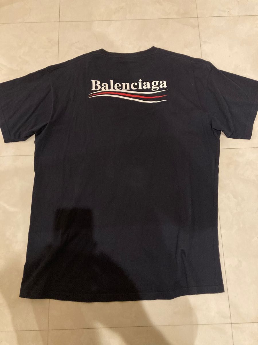 バレンシアガ　BALENCIAGA 半袖Tシャツ　ネイビー　キャンペーンロゴ