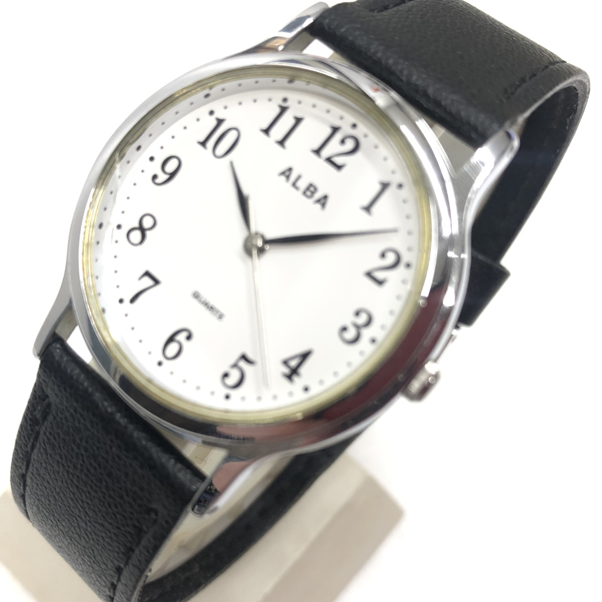 SEIKO セイコー ALBA アルバ Y121-K005 クォーツ レザー 黒 ブラック メンズ腕時計/N03000