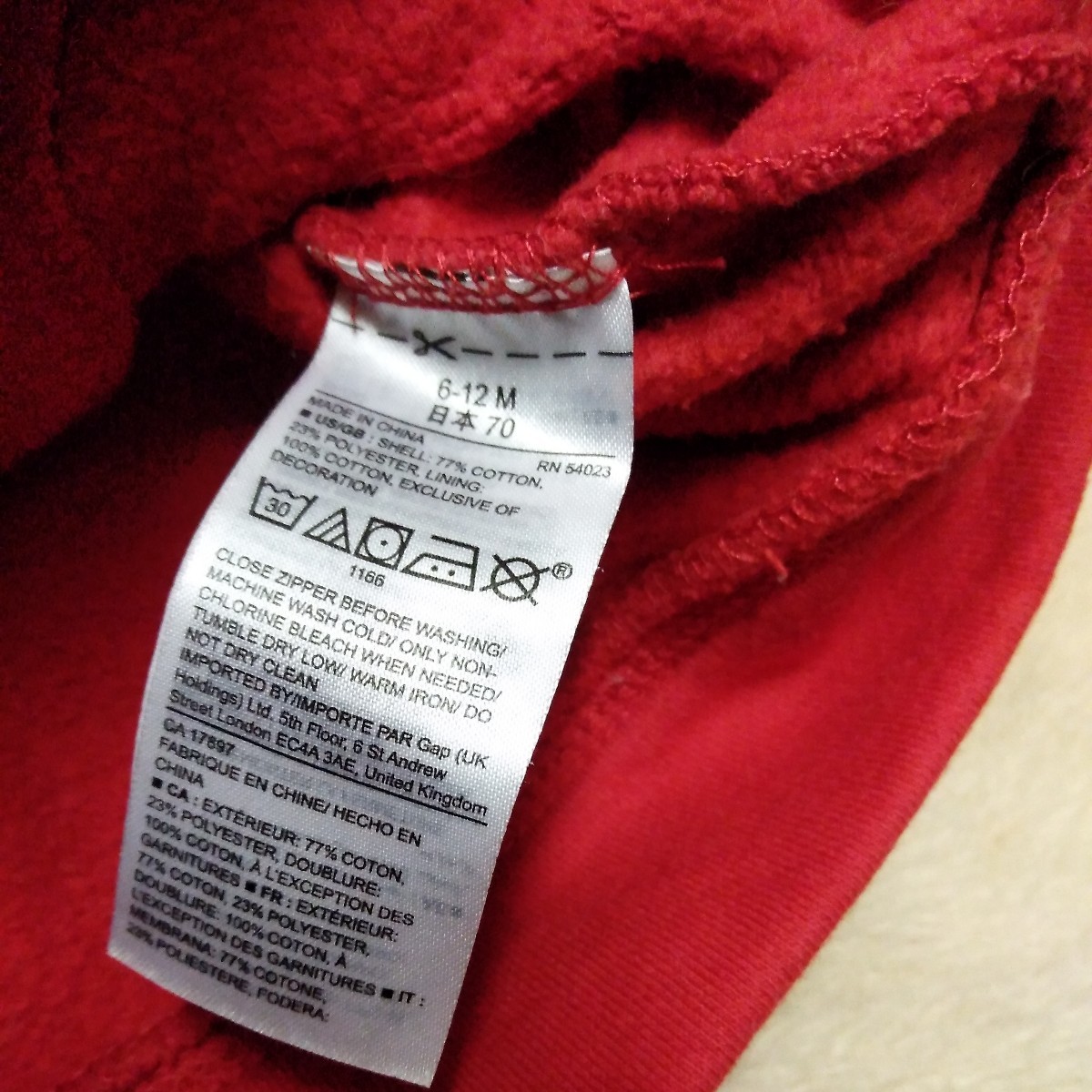 GAP ギャップ 70 赤 パーカー babyGap ベビーギャップ_画像5